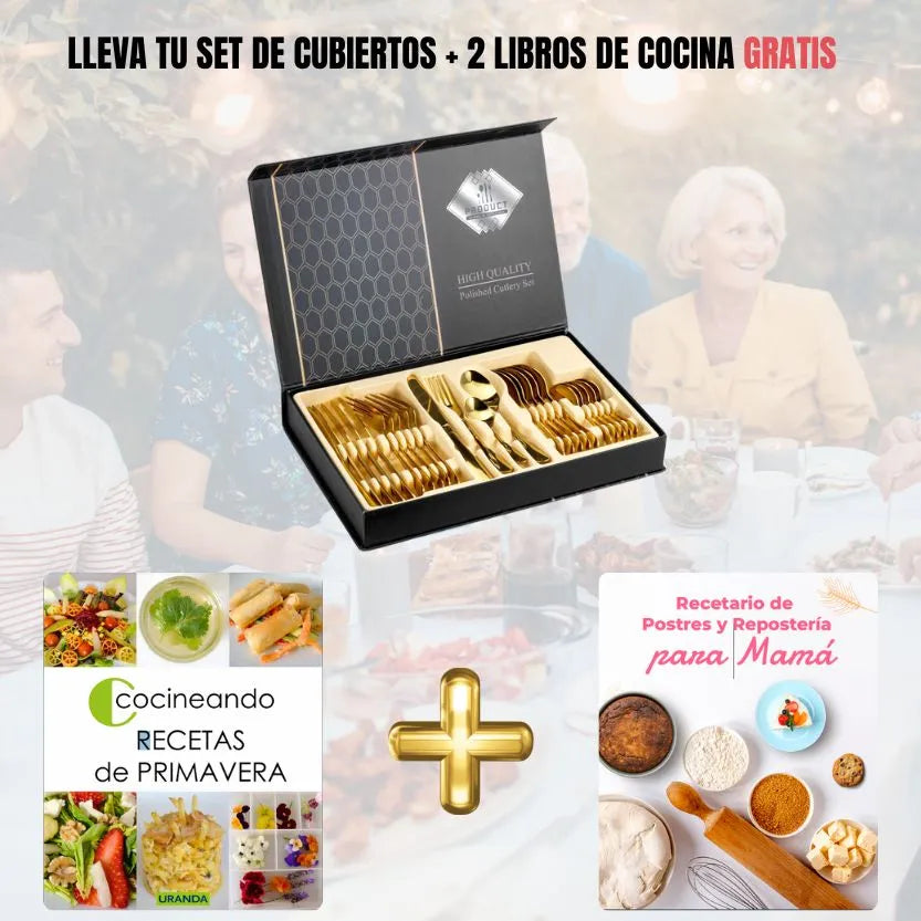 SET DE CUBIERTOS  DE LUJO (24 PIEZAS) + 2 LIBROS DE DE RECETAS GRATIS