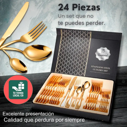 SET DE CUBIERTOS  DE LUJO (24 PIEZAS) + 2 LIBROS DE DE RECETAS GRATIS